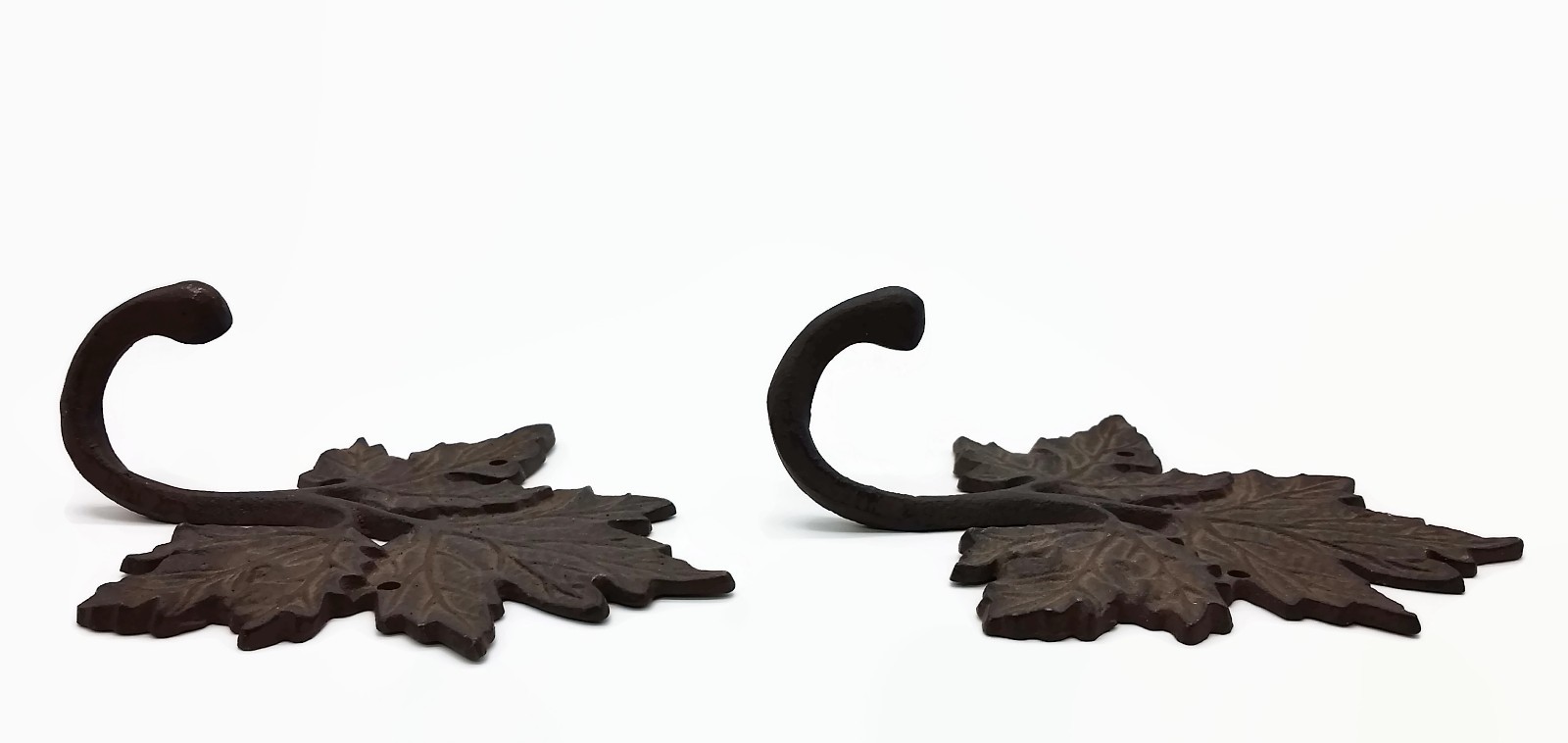 Cast Iron Brown Detailed Maple Leaves Set of 2 Single Wall Hanging Coat Key Hook