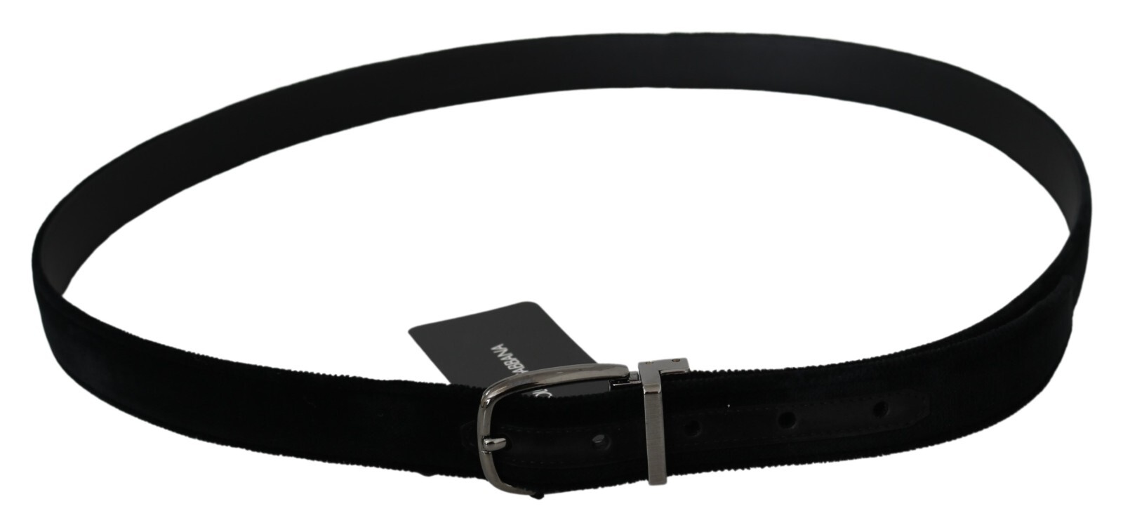 Pre-owned Dolce & Gabbana Belt Black Velvet Silver Tone Metal Buckle Mens S. 115cm / 46in