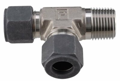 Parker 4-2-4-RBZ-SS Stainless Single Ferrule 1/8'' MNPT x 1/4'' Tube Tee Fitting