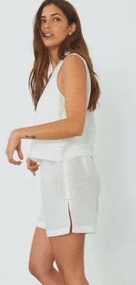 Пижамный комплект для сна из льняного полотна Lunya Womens Resort, белый, X-Large