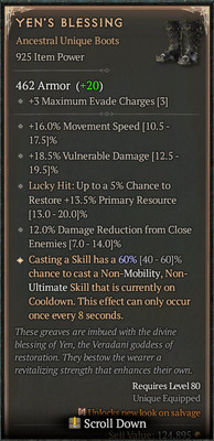 DIABLO 4 Season 4 925  Max Roll  Yen's Blessing Unique