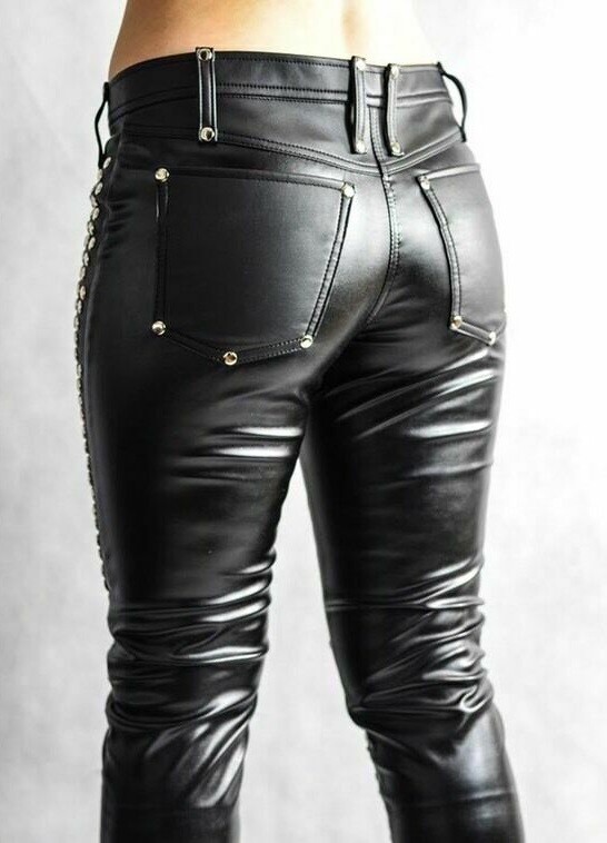 Pre-owned Handmade Women Designer Bespoke Studded Gothic Punk Rock Italian Leather Pants 02 In Black