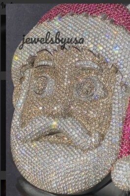 Pre-owned Nsg Big 3d Santa Face 5.10ct Color Cubic Zirconia Men's Fancy Pendant 925 Silver In White