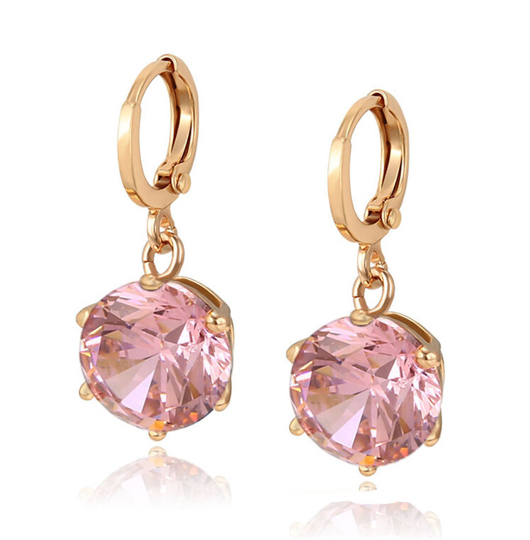 Ohrringe Creolen Hänger mit Swarovski Zirkonia Rose 750er Gold 18K vergoldet