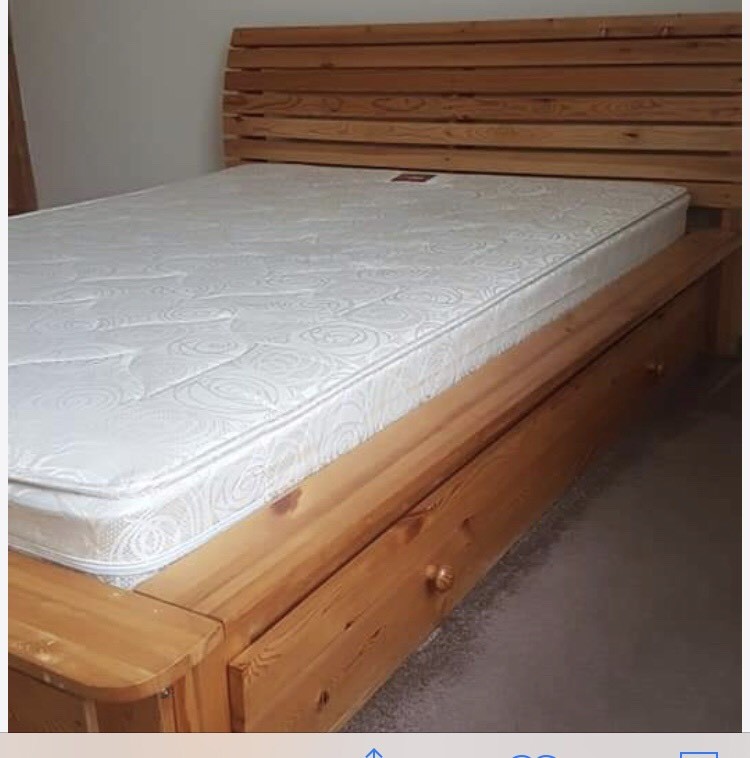 Pine Double bed with storage and mattress in Stretford, Manchester