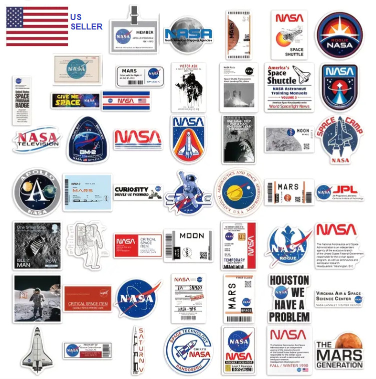 24 Nasa Mission Vinyl Decals Shuttle Apollo Mars & More! Fun Space Sticker Swag!