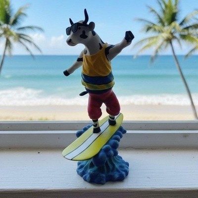 Cow Parade Cowabunga Surfer Cow Figurine, Westland Giftware, #7253, Box & Tag