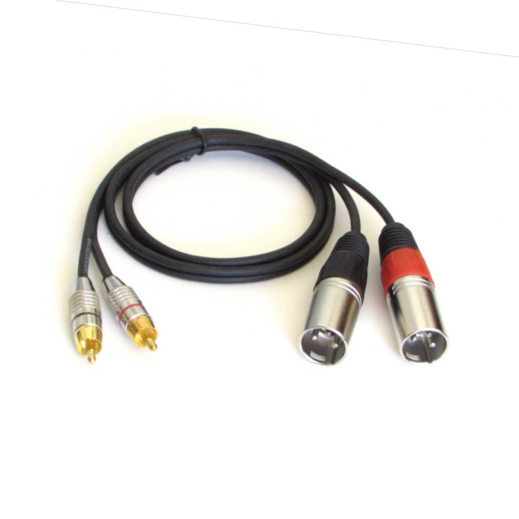 Dual XLR Male to Dual RCA Male, Heavy-duty Premium Cable, 2ft long, NEW