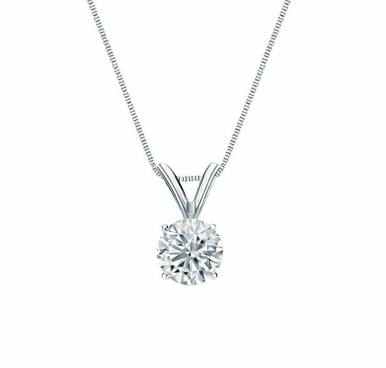 Pre-owned Limor 1 Ct Round Brilliant Cut Solid 14k White Gold Solitaire Pendant 18" Necklace In D