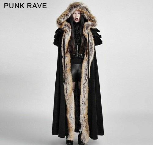 PUNK RAVE PUNK RAVE WOMEN GOTHIC WOOL COLLAR LONG COAT CLOAK ANCIENT PALACE STYLE BLENDS