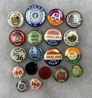 (18) AFL-CIO Labor Union Buttons Conventions Postal Construction Meat Cutters +