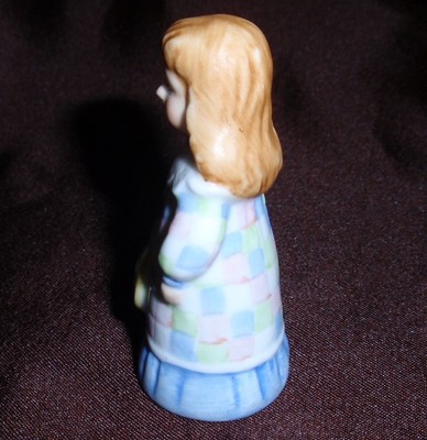 Gorham Bone China Doll Thimble Checkered Dress Holding Hat By Maruri