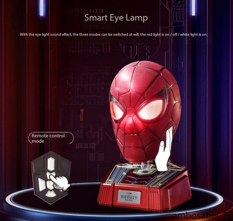 Pre-owned Marvel Comics Iron Spider Helmet Electric Blink Bluetooth Speaker 1:1 Genuine In Red