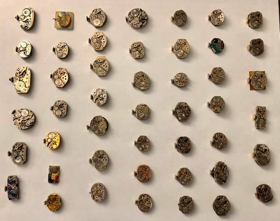 Lot of 50 Watch Movements for Parts Steampunk Gruen Hamilton Bulova and More!