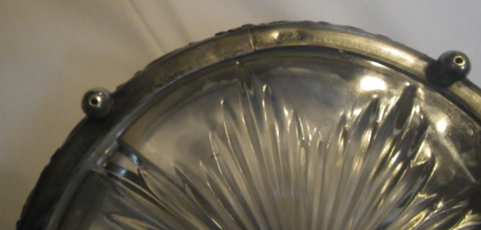 Pewter (?) ring surrounds this glass divided dish from P&B - windmill themed