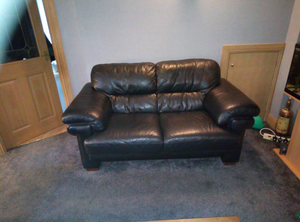 Black Real leather 2 seater sofa in Motherwell, North Lanarkshire Gumtree