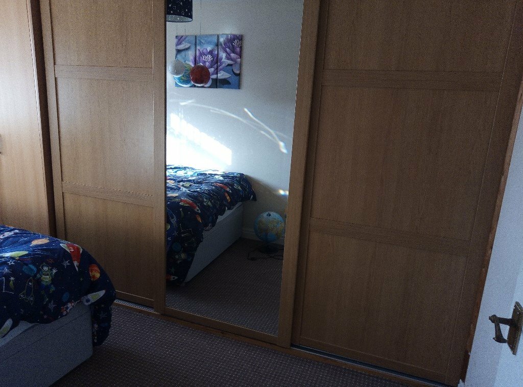3 Panel Oake Effect Sliding Wardrobe Door And Mirror Door H 2230