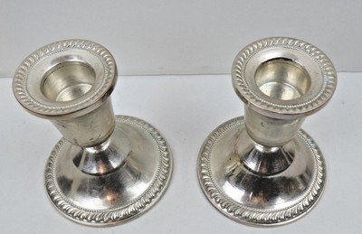 NICE Pair DUCHIN Sterling Silver Candlesticks Candle Holders Gadrooned Beaded
