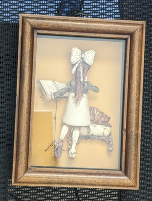 VTG Shadow Box Girl Musician Hand Cut & Layered Paper for a 3D affect  6  x 8 