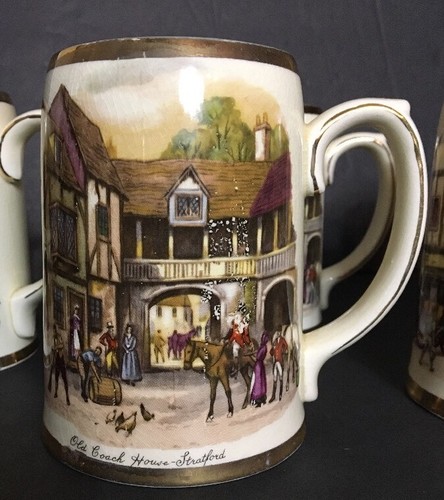 Tankards Mugs Staffordshire Vintage Old Coach House Stratford And York Set Of 5