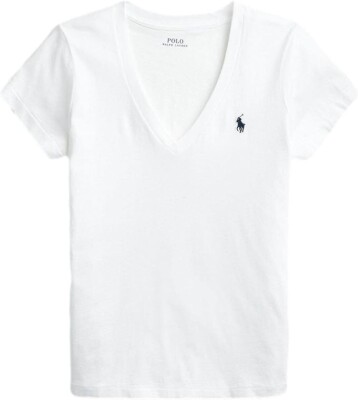 Polo RL Women's V-Neck Pony T-Shirt, White/Blue Pony-Medium