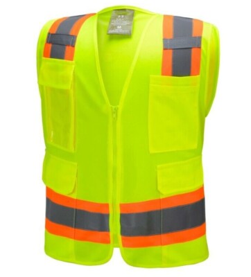Yellow  Two Tones Utility Safety Vest , ANSI/ ISEA 107-2015/ Photo ID Pocket