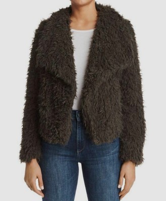 $297 Vero Moda Women's Green Fenda Faux Fur Draped Collar Winter Jacket Coat M