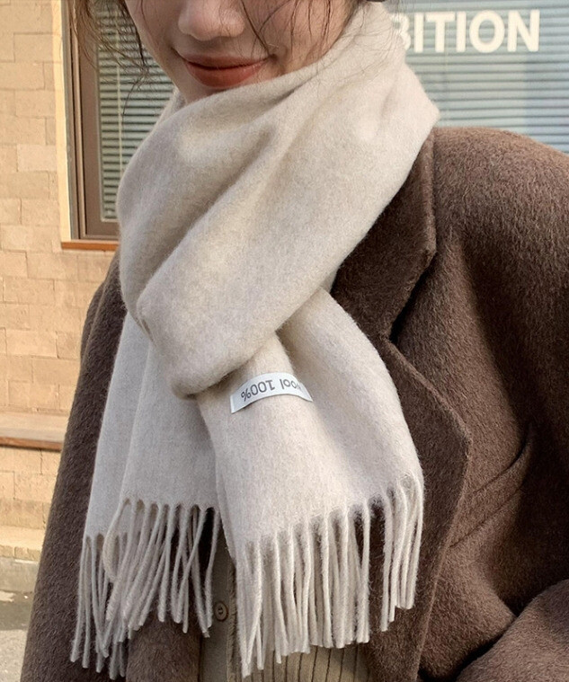 100% wool long scarf 160 * 30cm solid color warm versatile scarf