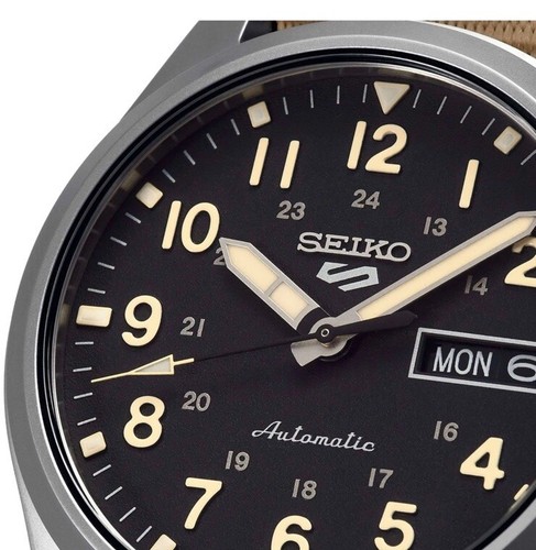 Pre-owned Seiko Field Sports Black Dial Beige Strap Men's Watch Srpg35(excellently Price)$