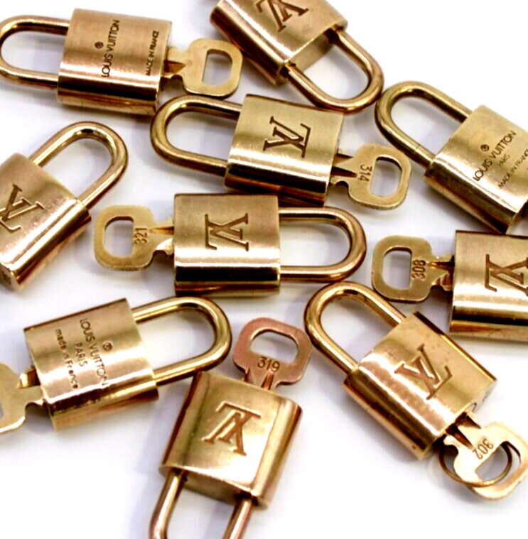 Louis Vuitton Lock & Key Padlock Brass Gold Number Random Bag Charm Authentic