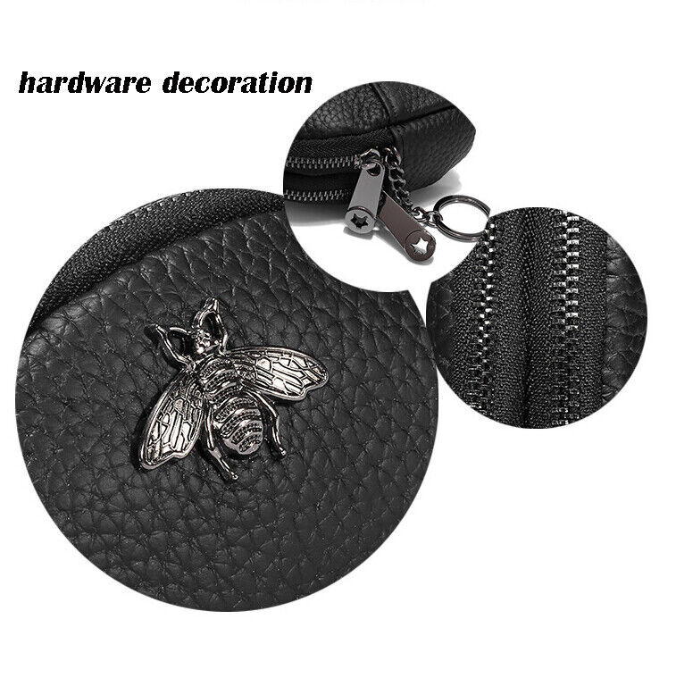 Womens Genuine Leather Small Coin Holder Change Purse Zipper Key Card Wallet