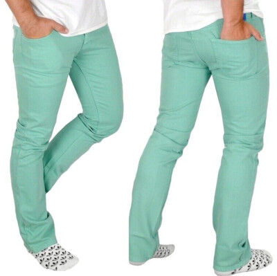 Adidas Herren Skinny Jeans Slim Fit Hose Denim Pant Röhre hell grün mint XS S M