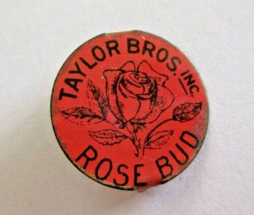 TAYLOR BROS INC "ROSE BUD" VINTAGE TIN LITHOGRAPHED TOBACCO TAG