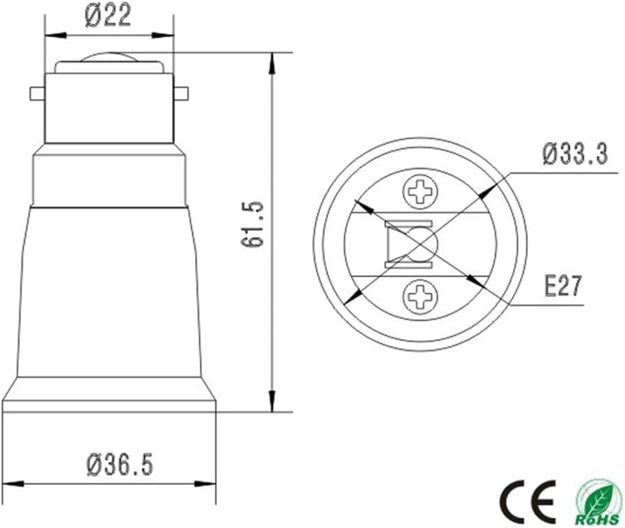 B22 to E27 Light Socket Adapter, Bayonet Lamp Base Bulb Holder Converter Adapter