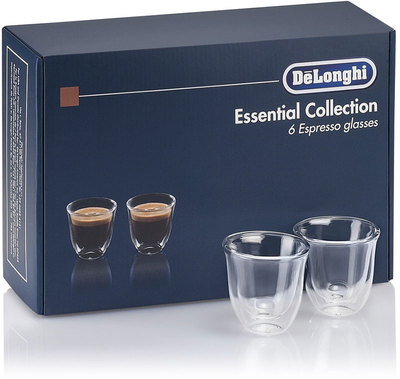 DeLonghi Set 6 Tassen Thermosohlen Von Caffe' Glas Borosilicat Doppel Wand 60ml