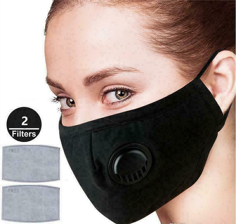 Modischer Atem Mund Nase Schutz Maske waschbar mit 2 Frei AktivKohle Filters DHL