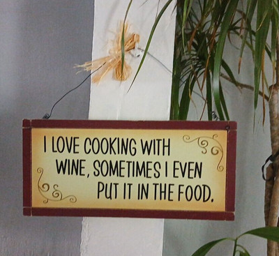 I LOVE Cooking with WINE, Sometimes I even put it in the FOOD. Wood Sign 12x5.5''