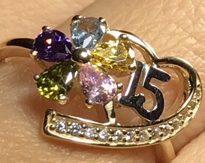 GOLD 14k RING 15 Quince Anos quinceanera heart cz oro gift her 7 4 5 6 8 9 10