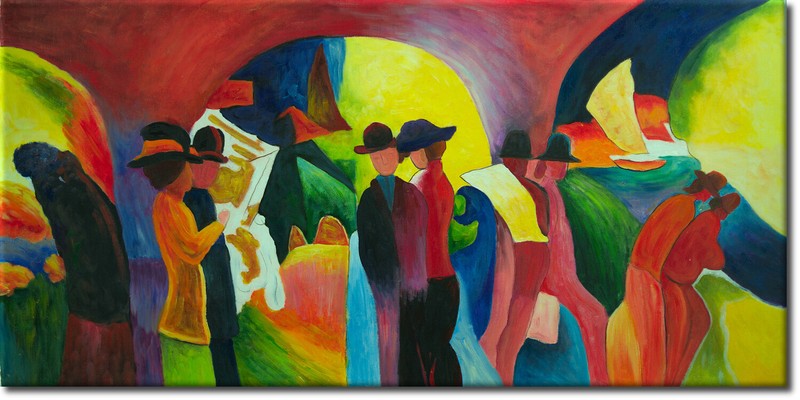 Kolonnade Mit Segelboot I - Ein Handgemaltes ÃLbild Nach Macke In 83x45cm (07)