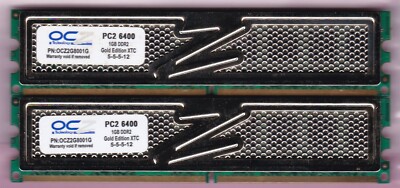 2GB 2x1GB OCZ OCZ2G8001G GOLD EDITION XTC DDR2-800 PC2-6400 Ram Memory Kit Gamer