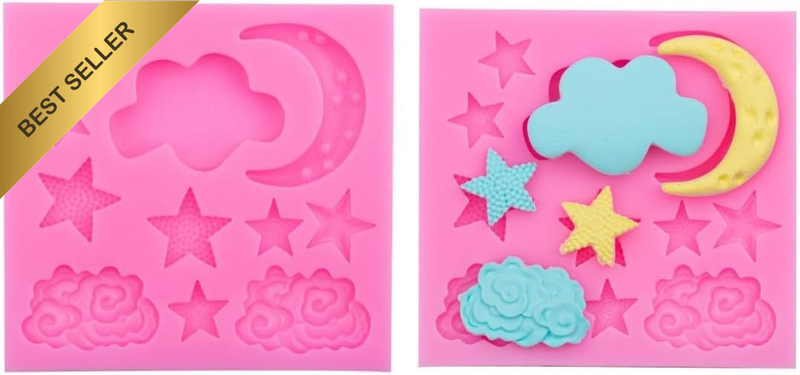 2Pcs Pink Moon and Star Molds Silicone, Cloud Fondant Mold Moon Star Cloud Choco