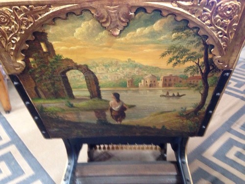 Antique  Dutch Sleigh Gold Leaf 22K With Stand Hand Painted Art 1775-1800