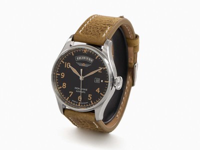 Pre-owned Annie Iron  Cockpit Automatic Watch, Black, 42 Mm, Leather, Day And Date, 5164-2