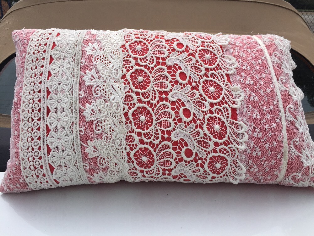 PIER ONE 1 Shabby Chic Linen & Grandma's Lace Living Room Bed Chair Pillow