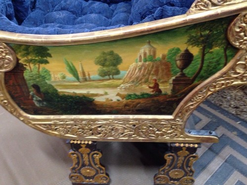 Antique  Dutch Sleigh Gold Leaf 22K With Stand Hand Painted Art 1775-1800