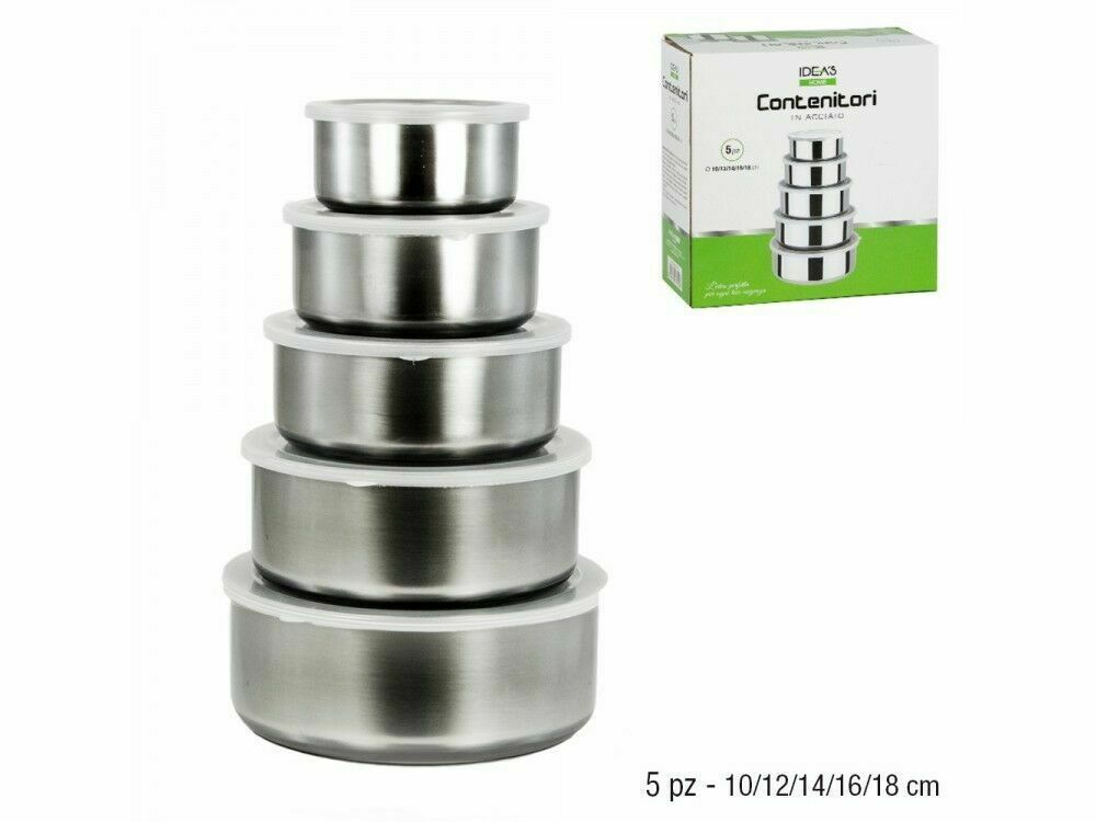 Set 5 Contenitori Porta Vivande In Acciaio 10/12/14/16/18 cm idea