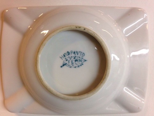 Cigarette Box And Ashtray Set Antique Fern Hand Painted  Japan Rosebud Tobacco