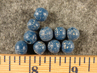 (10) Huron Indian Sky Blue Glass Old Style Trade Beads w/Patina Fur Trade 1800's