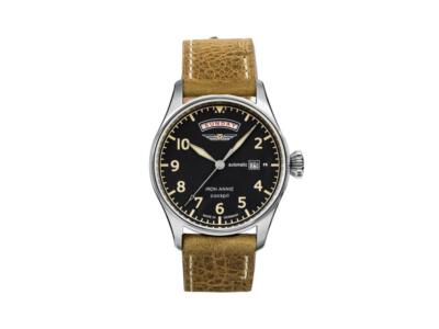 Pre-owned Annie Iron  Cockpit Automatic Watch, Black, 42 Mm, Leather, Day And Date, 5164-2