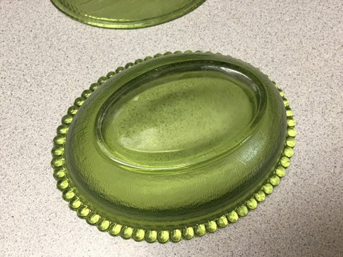 Vintage Indiana Hen On Nest Green Glass Covered Dish 7 in Long 5 1/2 in Hig